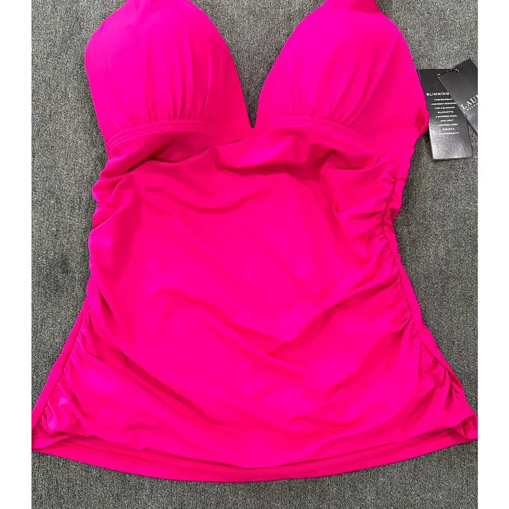Ralph Lauren Beach Club Solid Molded Cup Halter Tankini Top Hot Pink Size 4 NWT